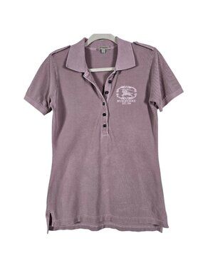 Y2K Burberry London Womens Mauve Short Sleeve Polo Shirt Med Knight Embroidery